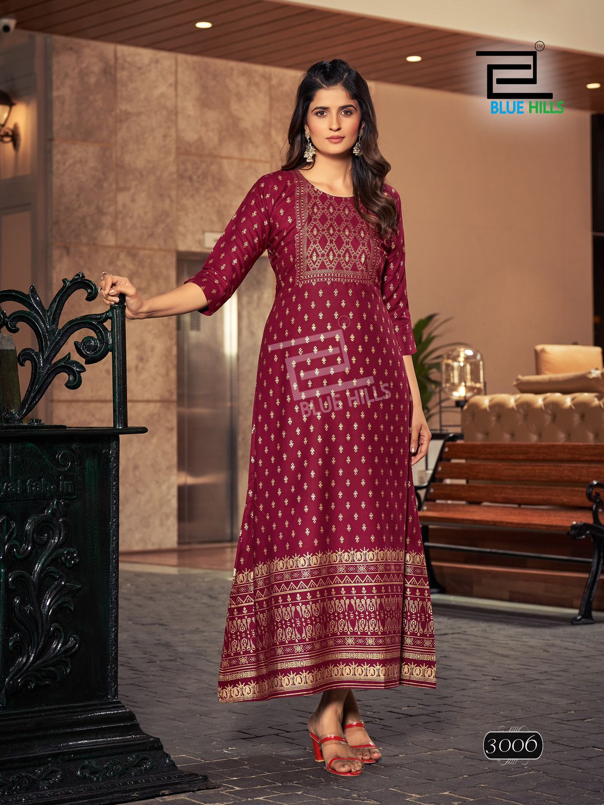 Reels Vol 3 By Blue Hills Foil Printed Rayon Long Plus Size Kurtis Wholesale Shop In Surat